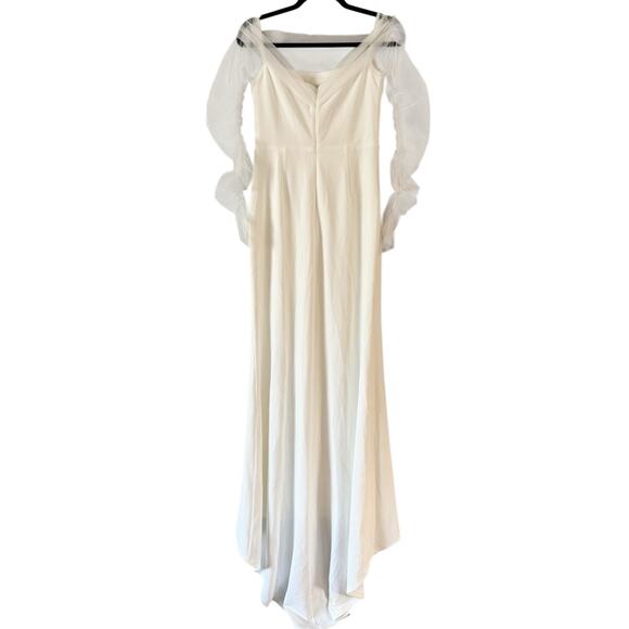 NWD Lulus Beautifully Beloved White Mesh Off Shoulder Maxi Wedding Dress Medium - Picture 6 of 13